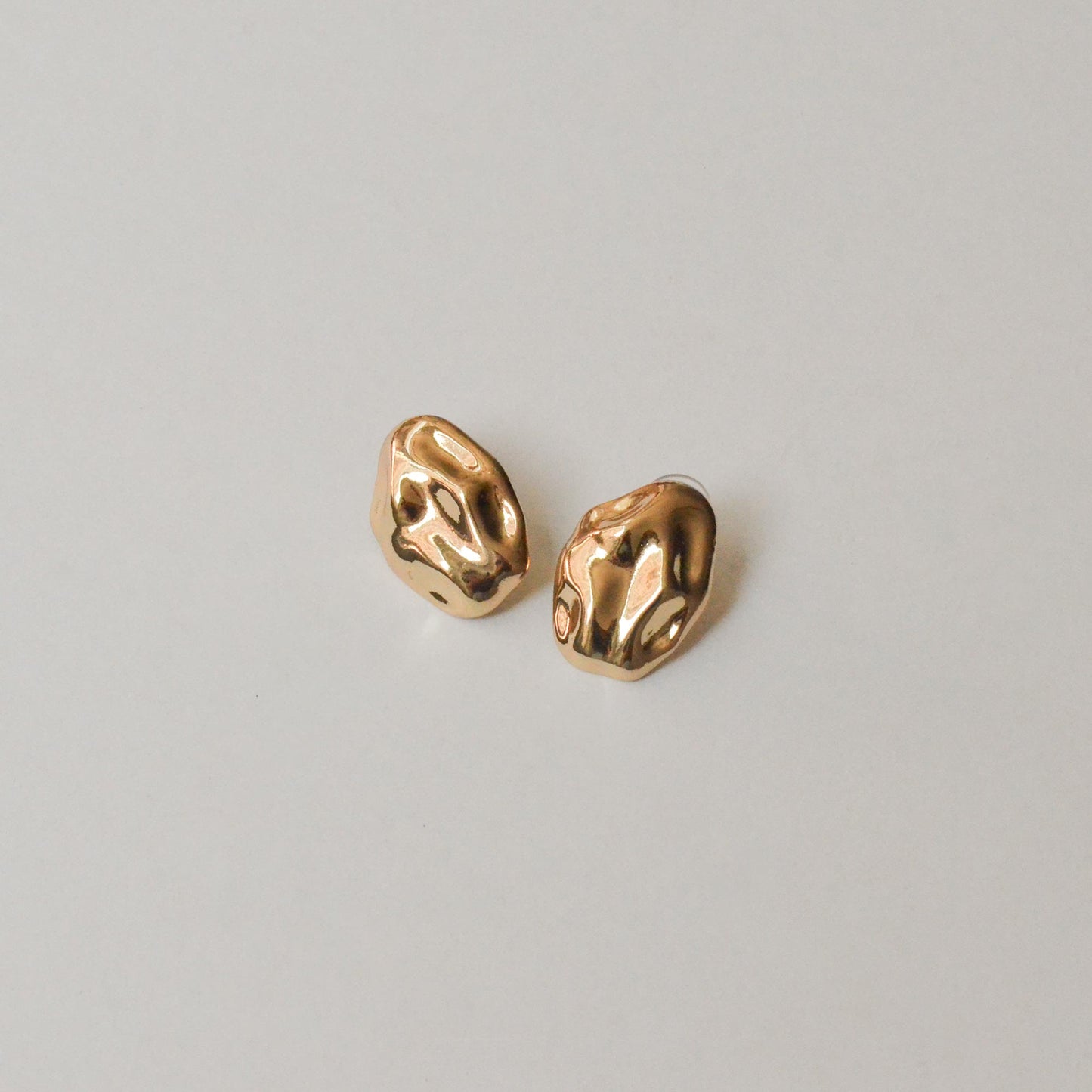 Oval Textured Metal Post Earrings | Gold