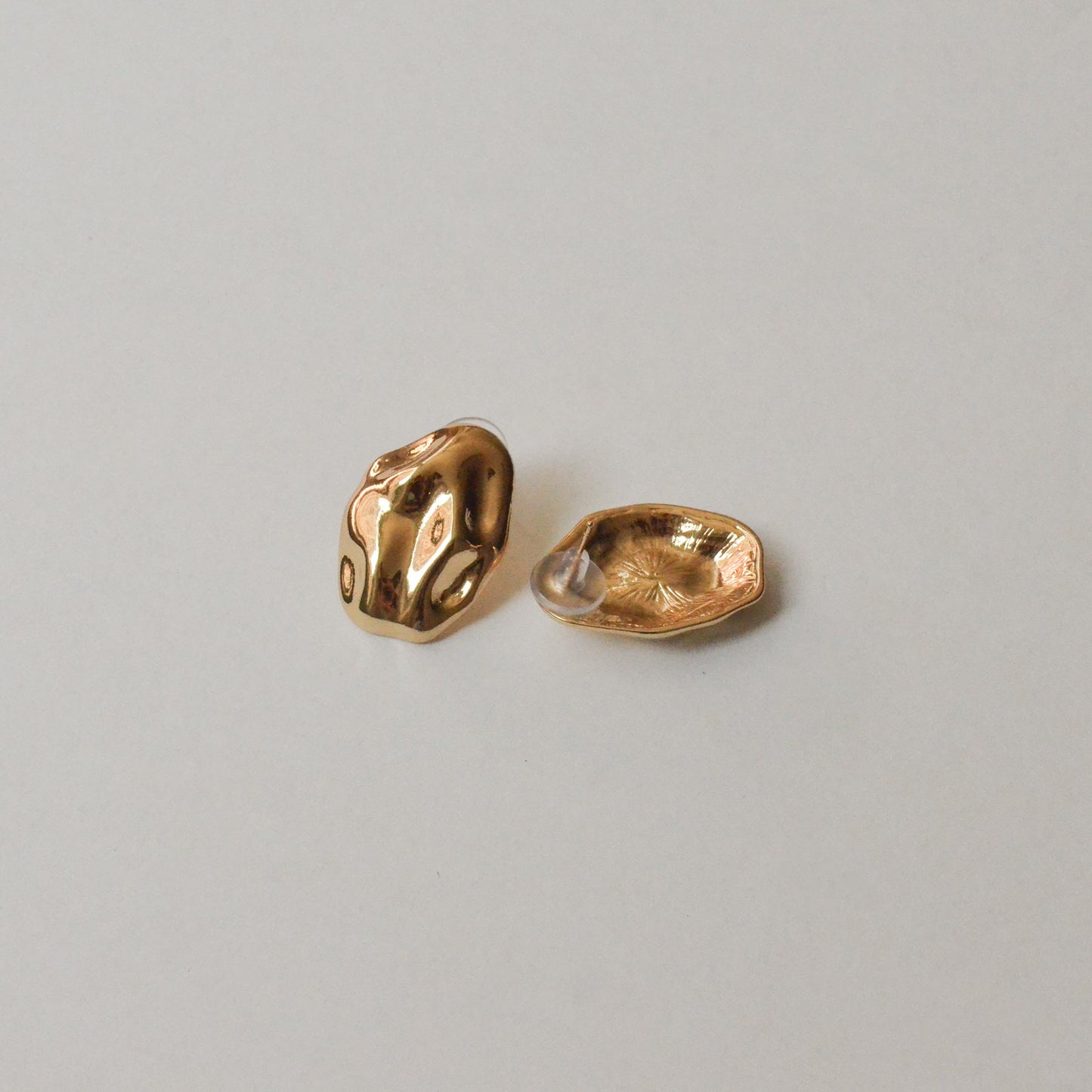 Oval Textured Metal Post Earrings | Gold