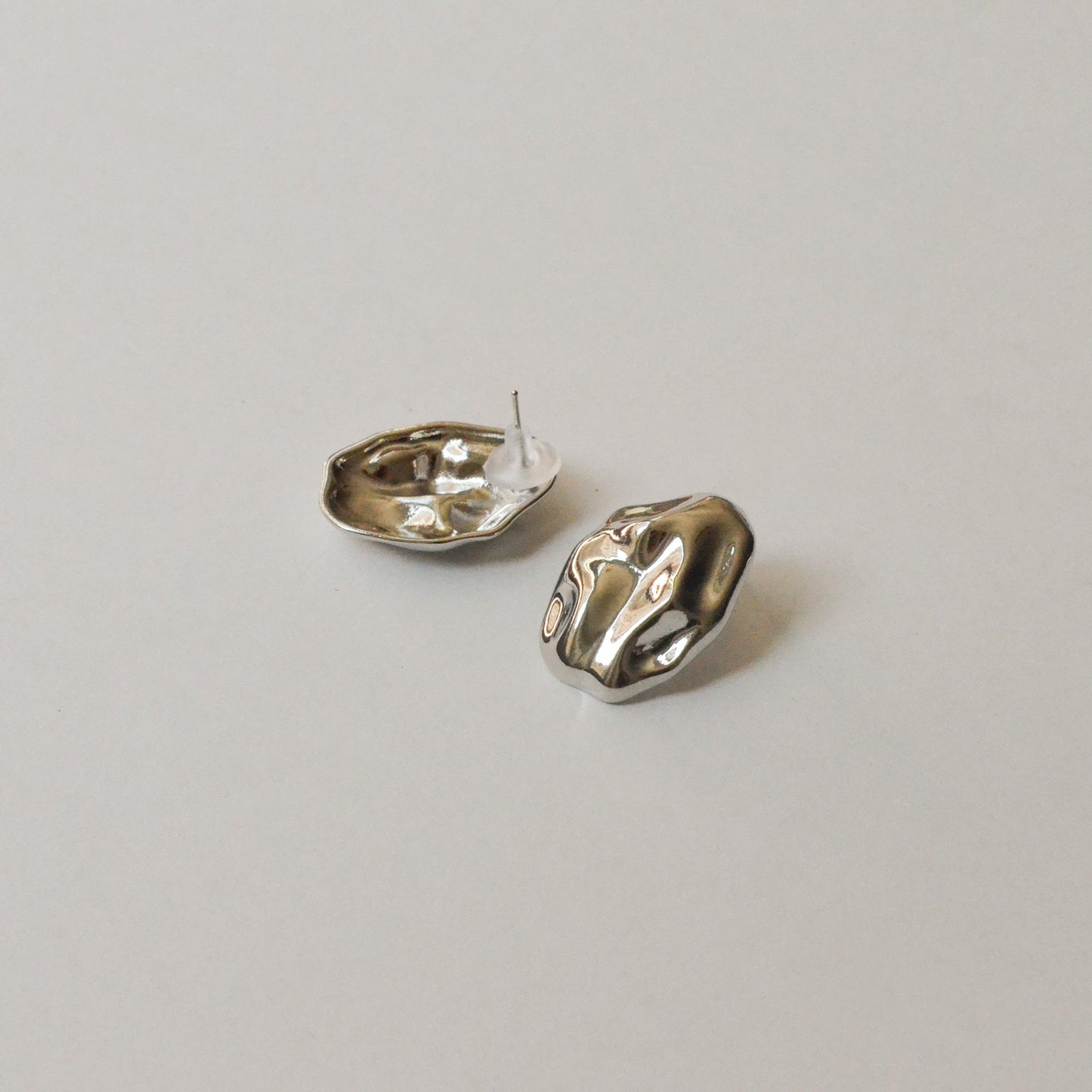 Oval Textured Metal Post Earrings | Silver