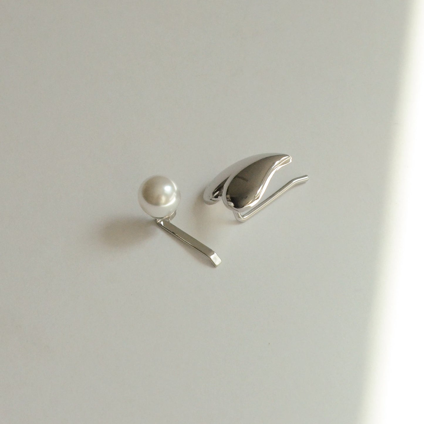 Mini Heart & Pearl Hair Stick Set | Silver