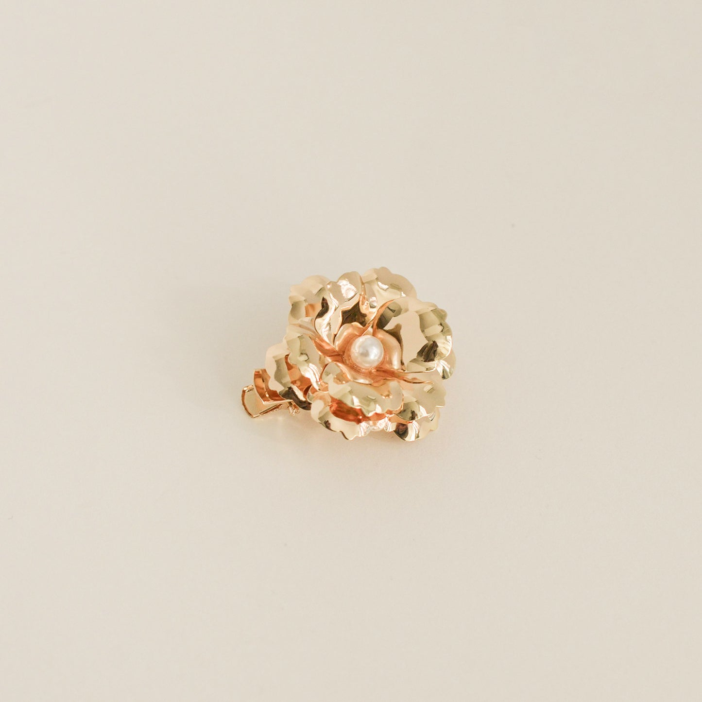 Metal Flower with Plastic Pearl Hair Clips | 3pcs | Gold