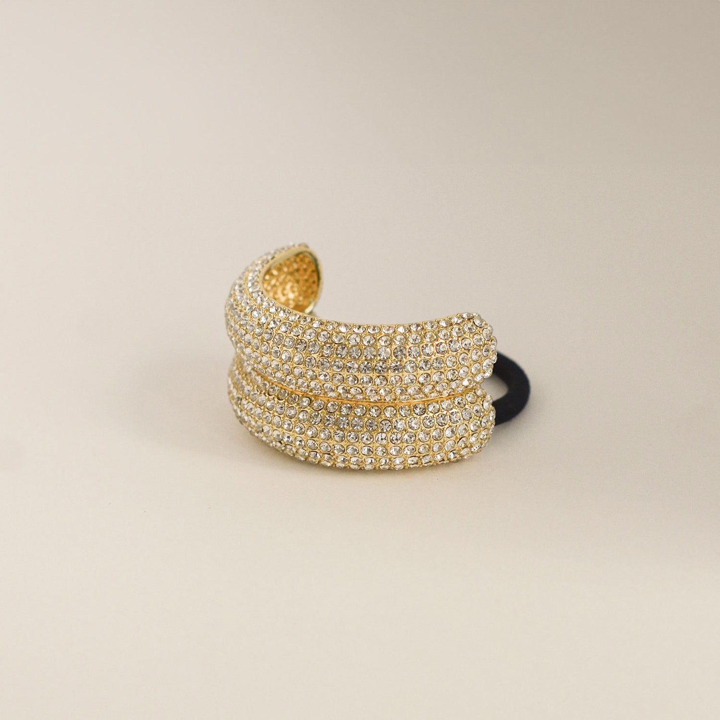 Pave Stone Metal Double Cuff Ponytail Hair Tie | Gold