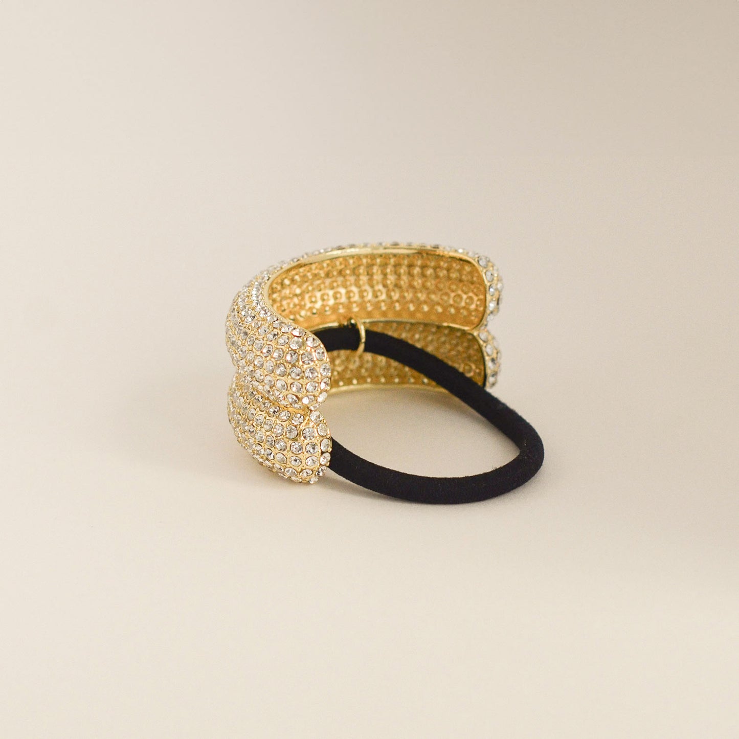 Pave Stone Metal Double Cuff Ponytail Hair Tie | Gold
