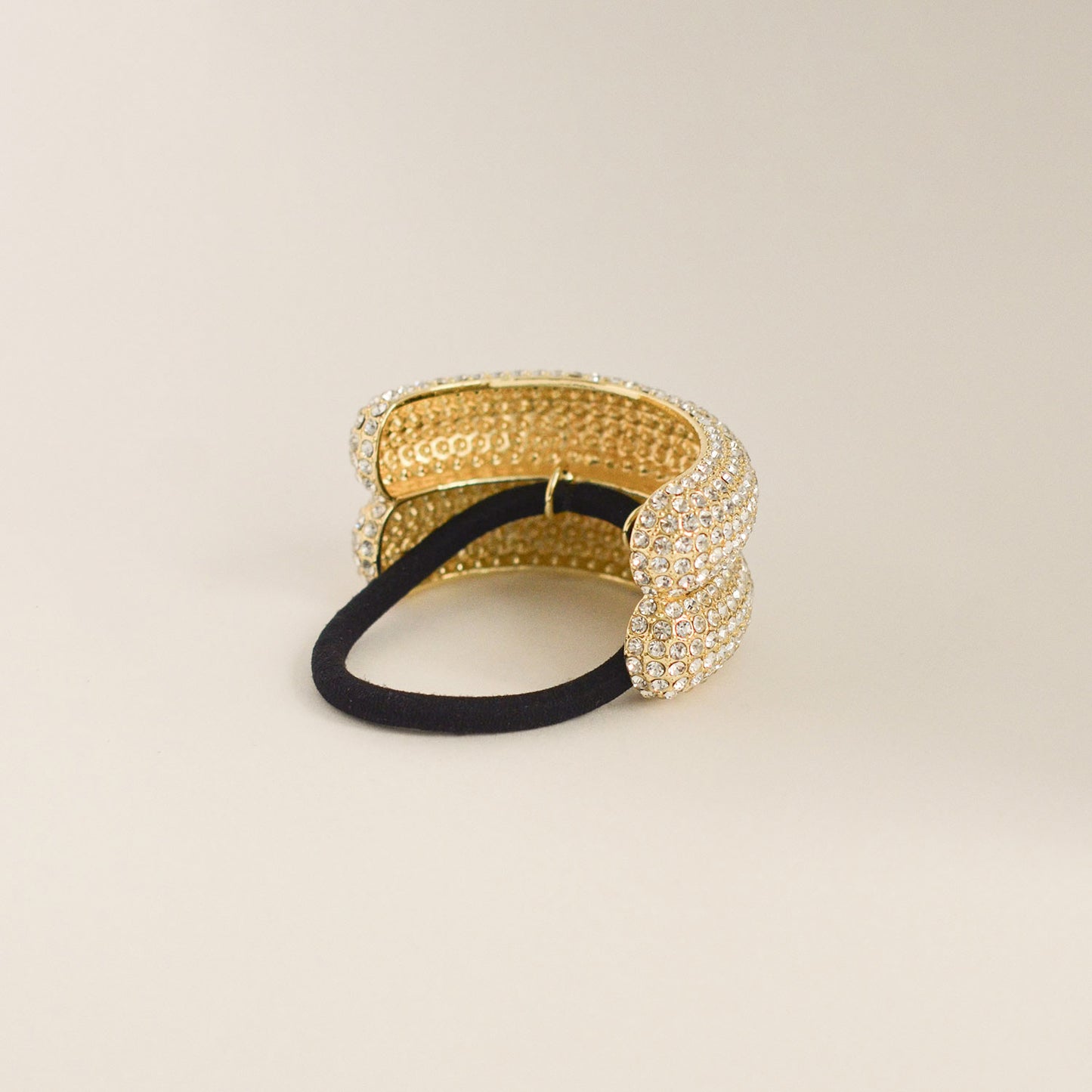 Pave Stone Metal Double Cuff Ponytail Hair Tie | Gold