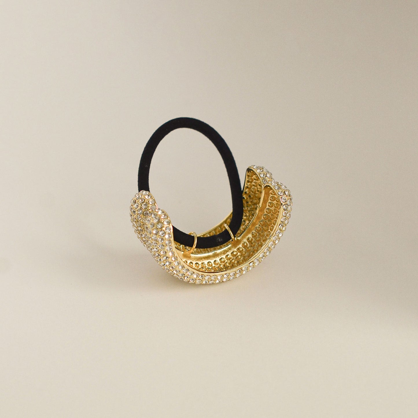 Pave Stone Metal Double Cuff Ponytail Hair Tie | Gold