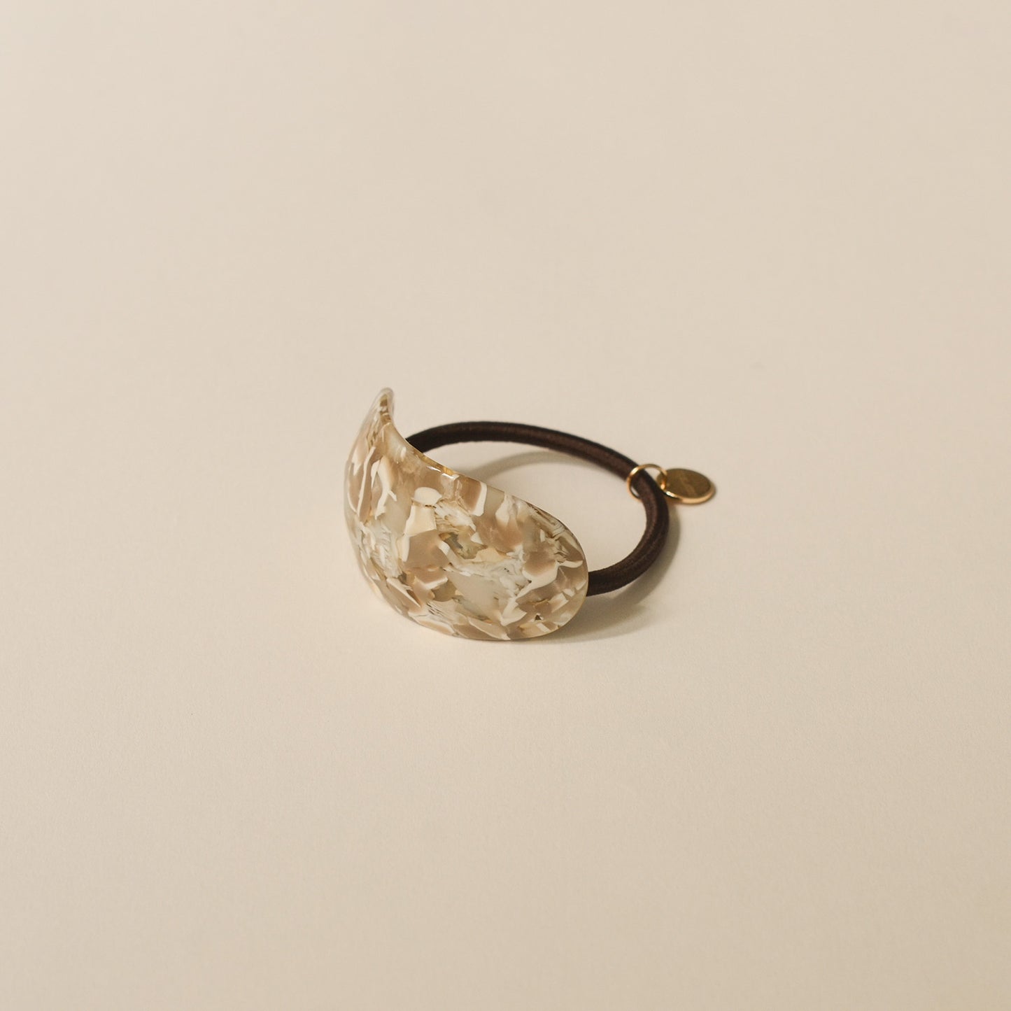 Curved Oval Resin Ponytail Hair Tie | Beige Marble