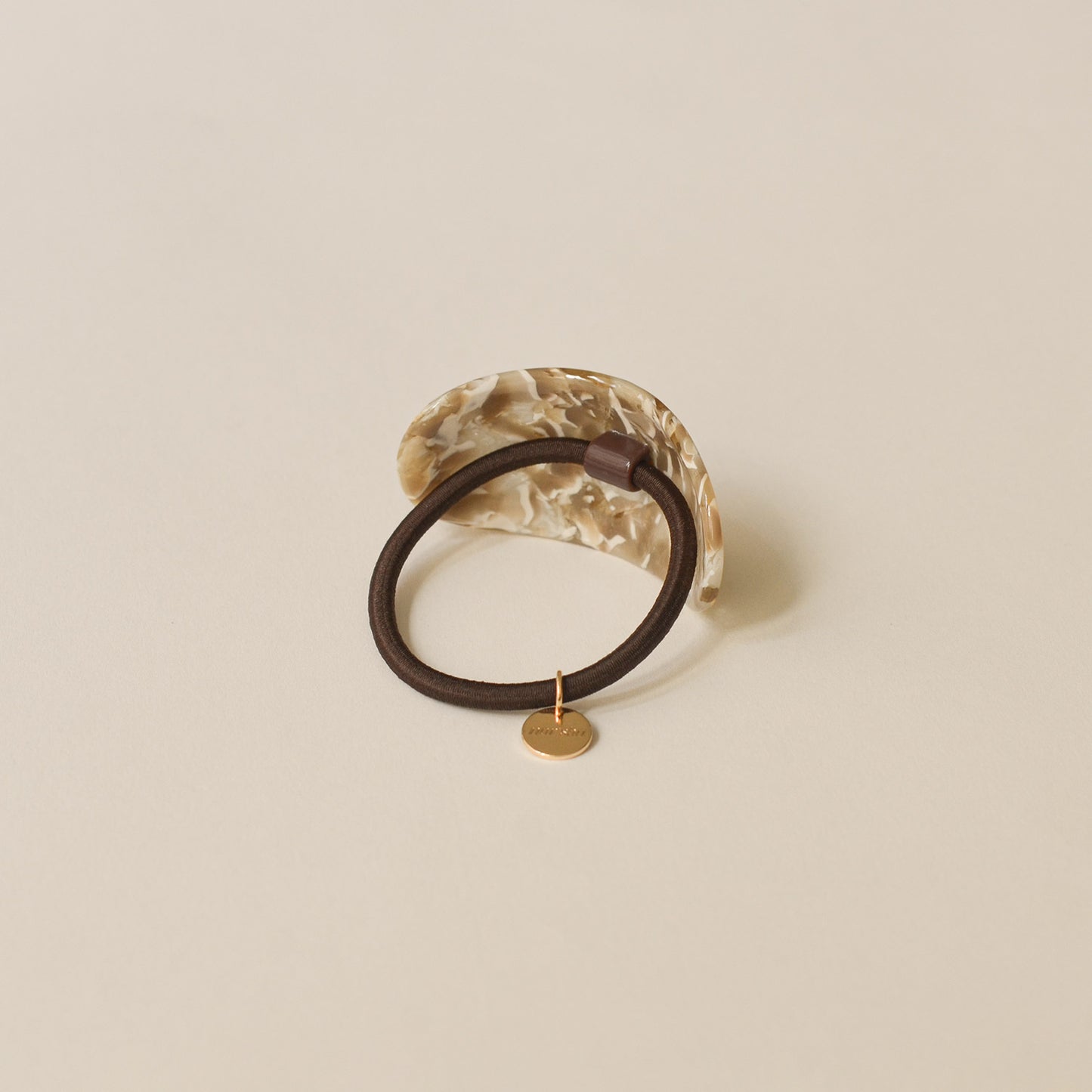 Curved Oval Resin Ponytail Hair Tie | Beige Marble