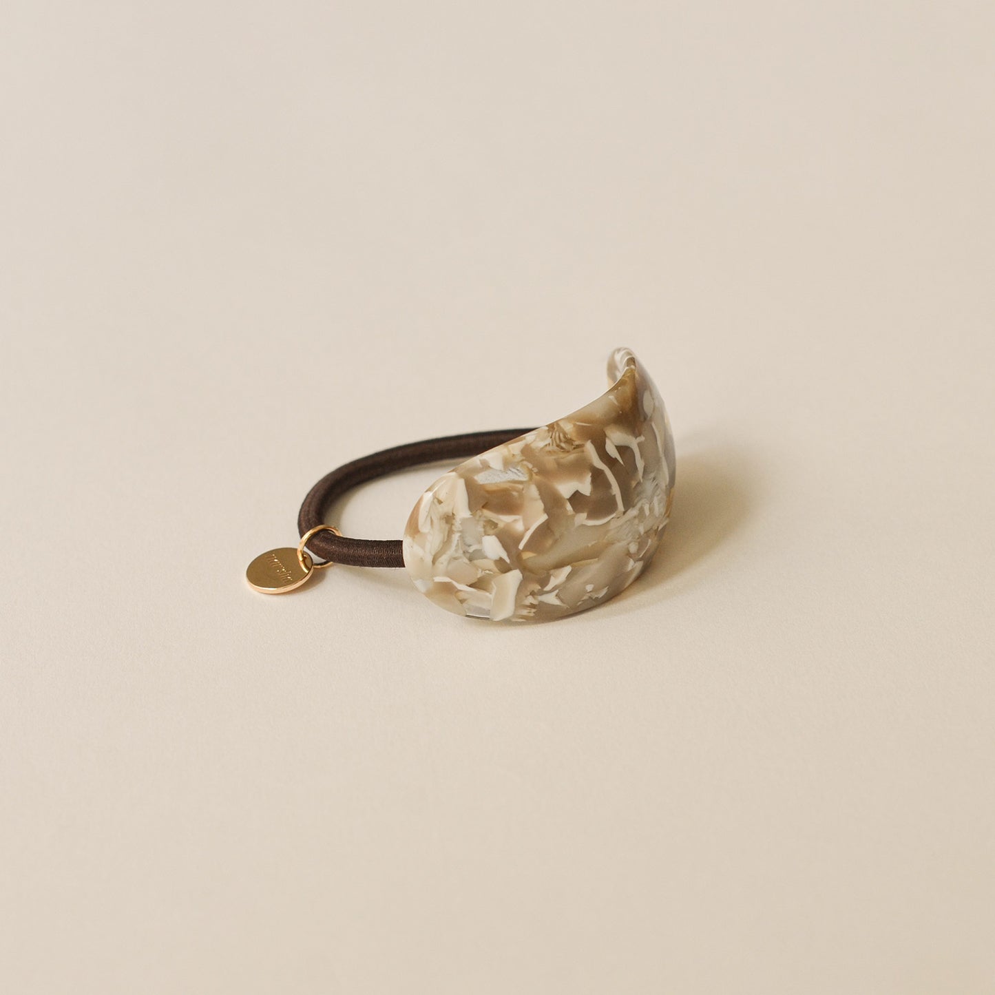 Curved Oval Resin Ponytail Hair Tie | Beige Marble