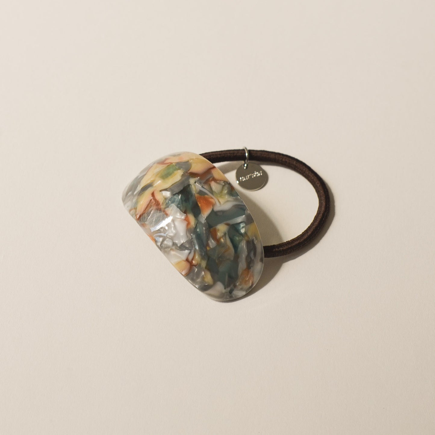 Curved Oval Resin Ponytail Hair Tie | Blue Marble