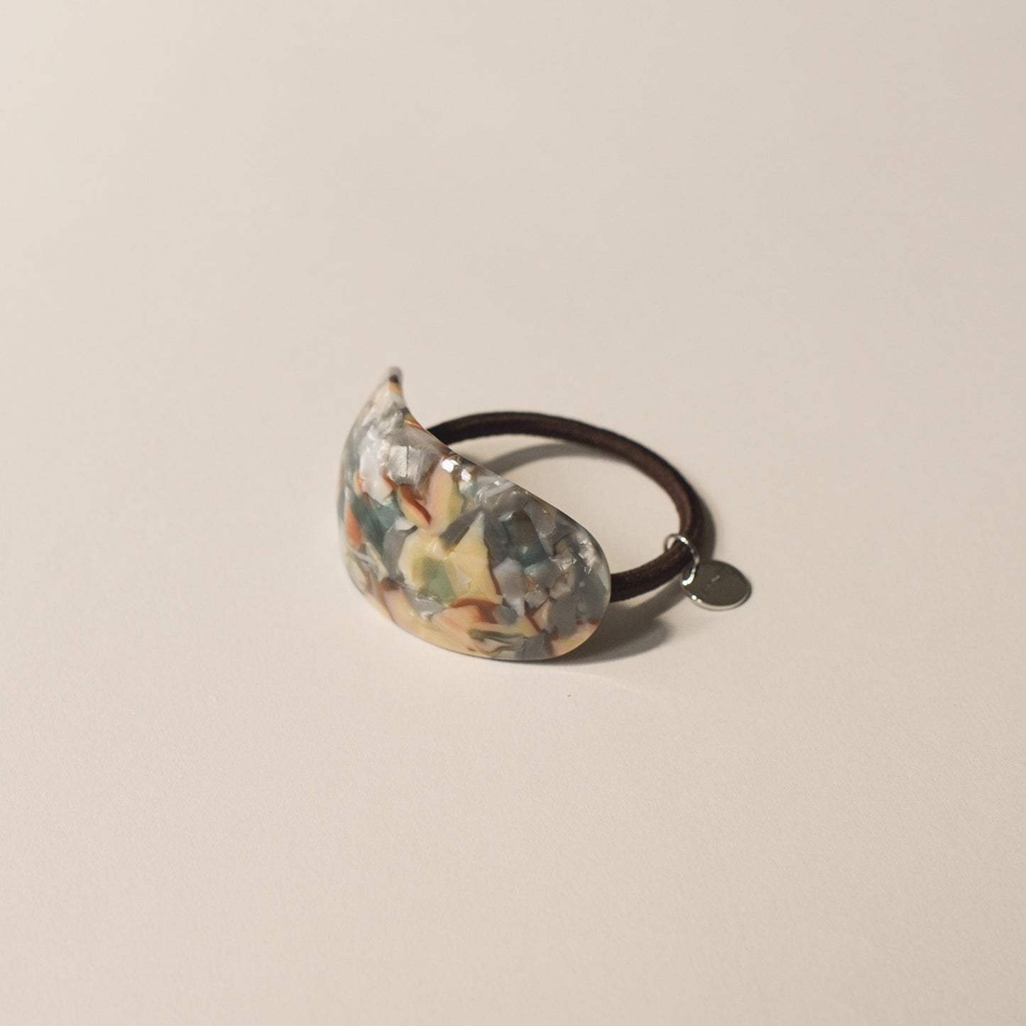 Curved Oval Resin Ponytail Hair Tie | Blue Marble