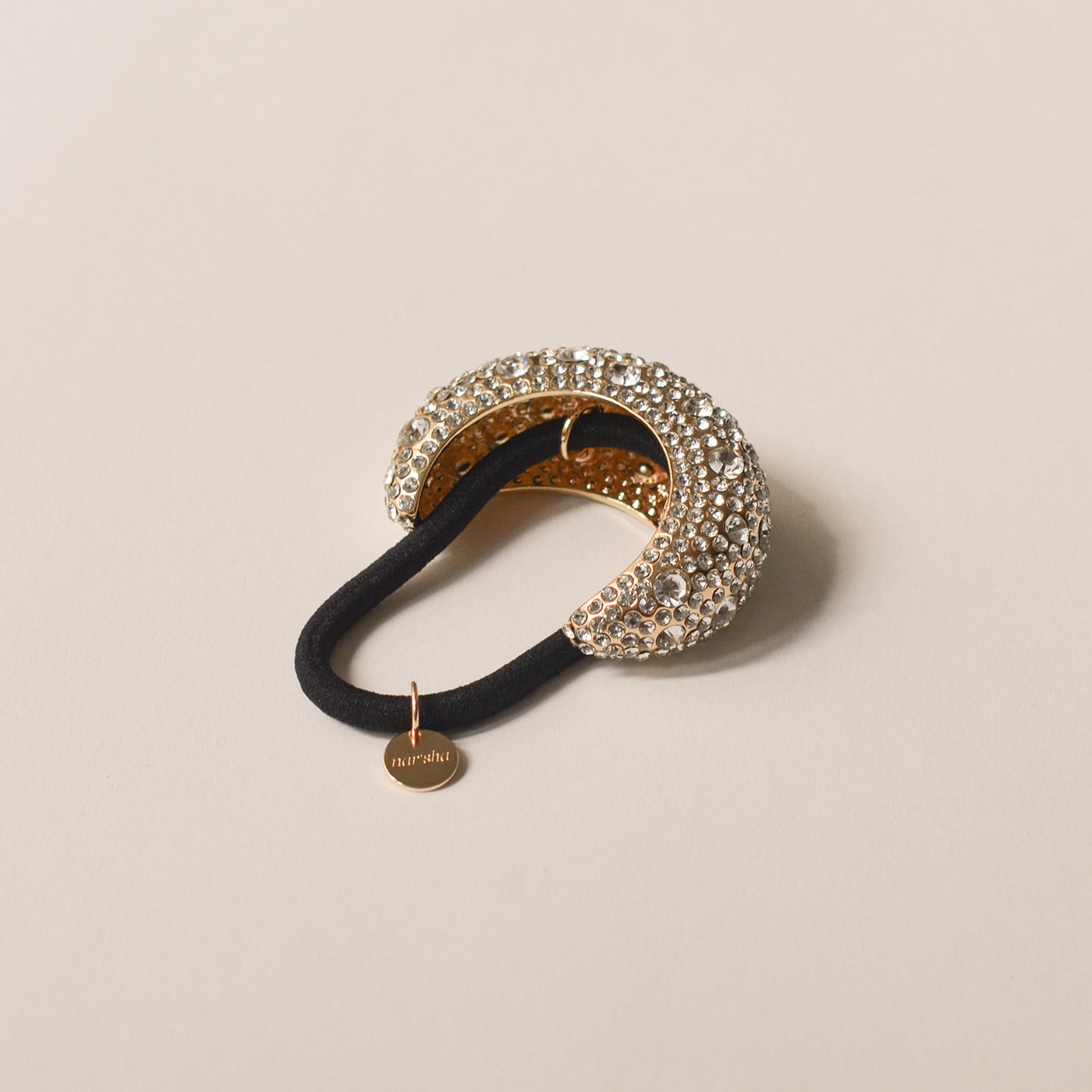 Pave Stone Crescent Metal Cuff Ponytail Hair Tie | Gold
