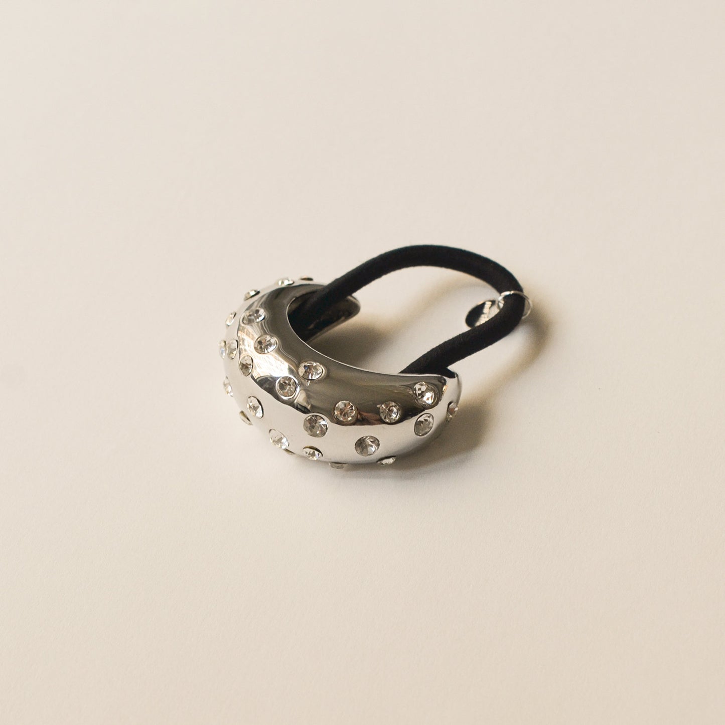 Crystal Crescent Metal Cuff Ponytail Hair Tie | Silver