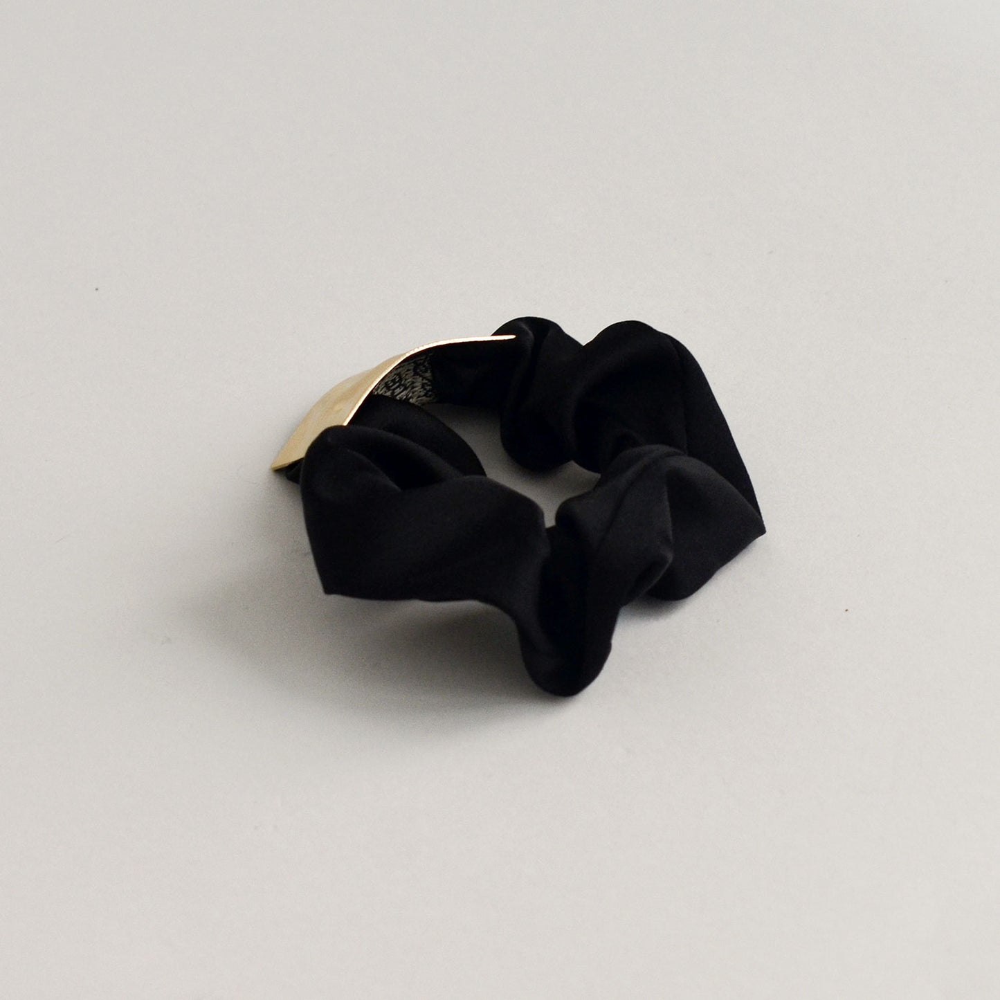 Satin Scrunchie with Rectangle Gold Charm | Black