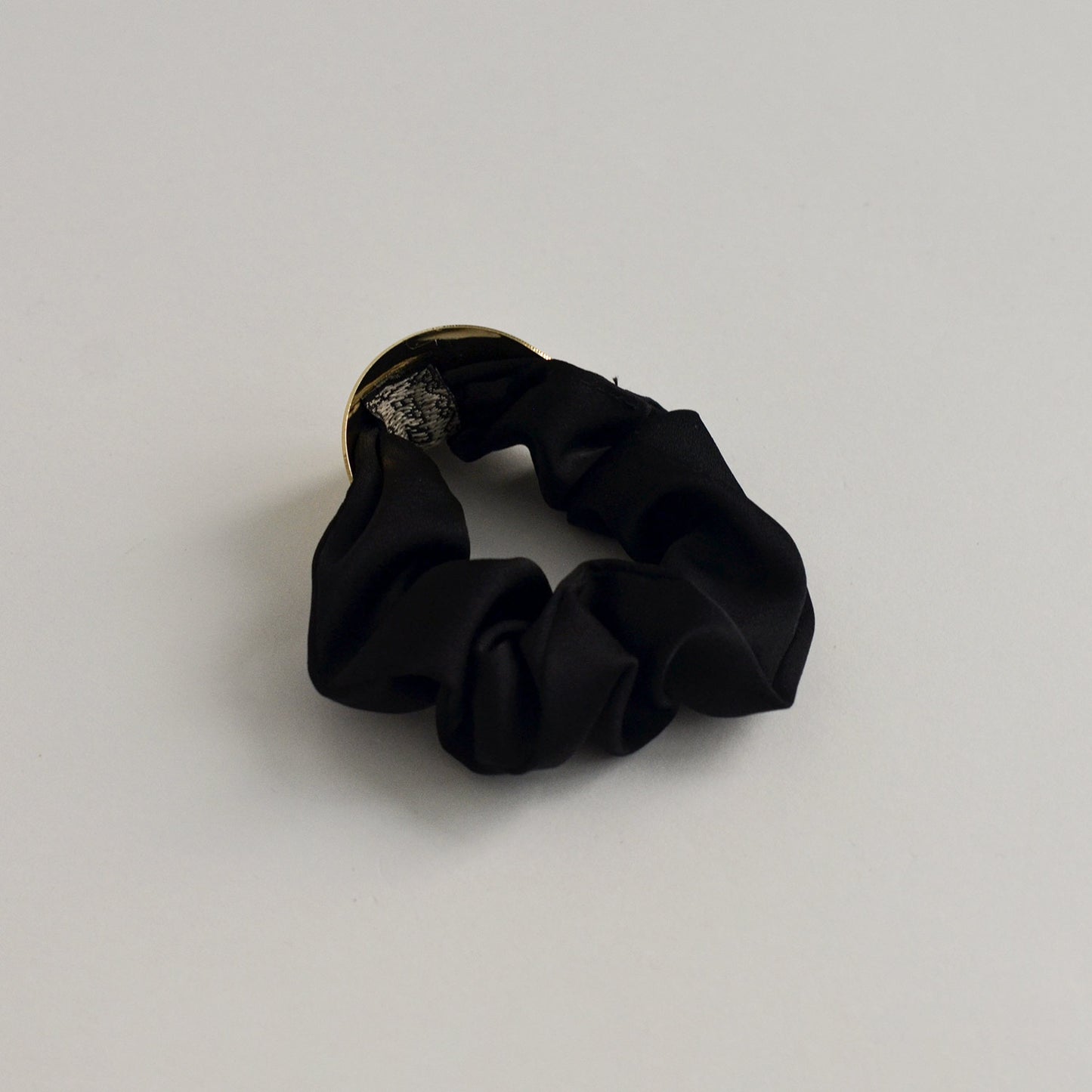Satin Scrunchie with Crescent Gold Charm | Black