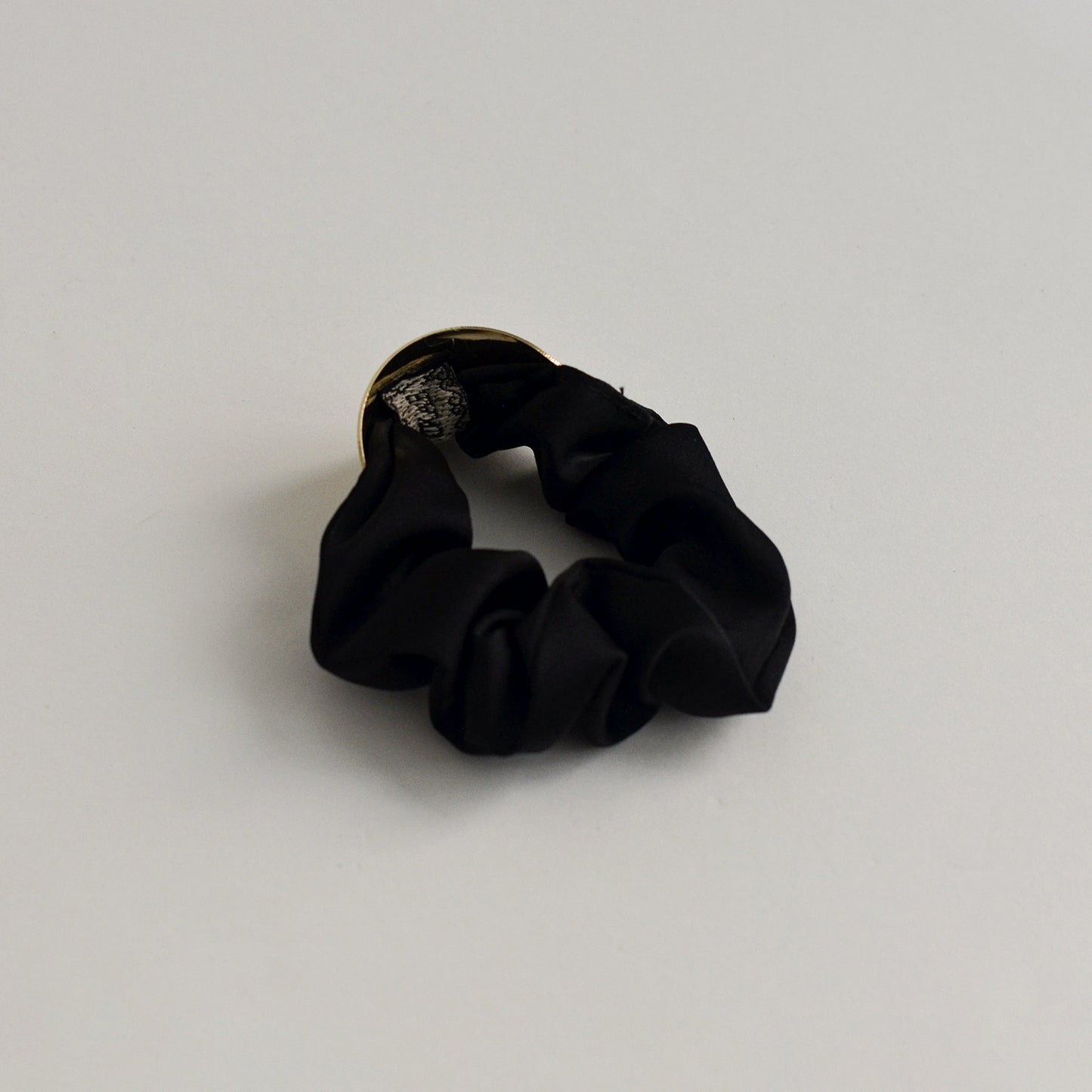 Satin Scrunchie with Crescent Gold Charm | Black