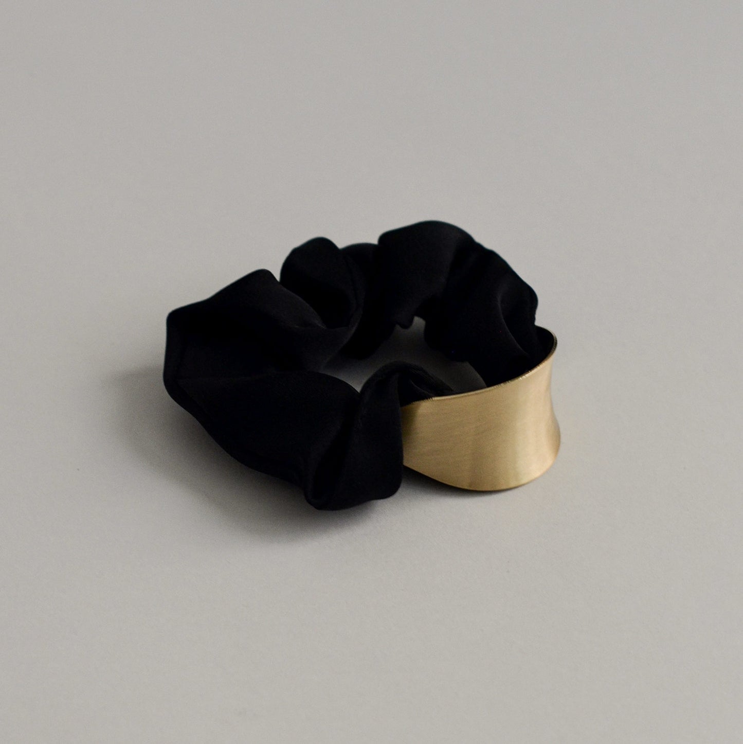 Satin Scrunchie with Crescent Gold Charm | Black