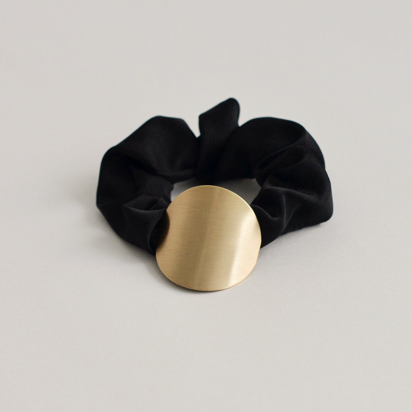 Satin Scrunchie with Round Gold Charm | Black