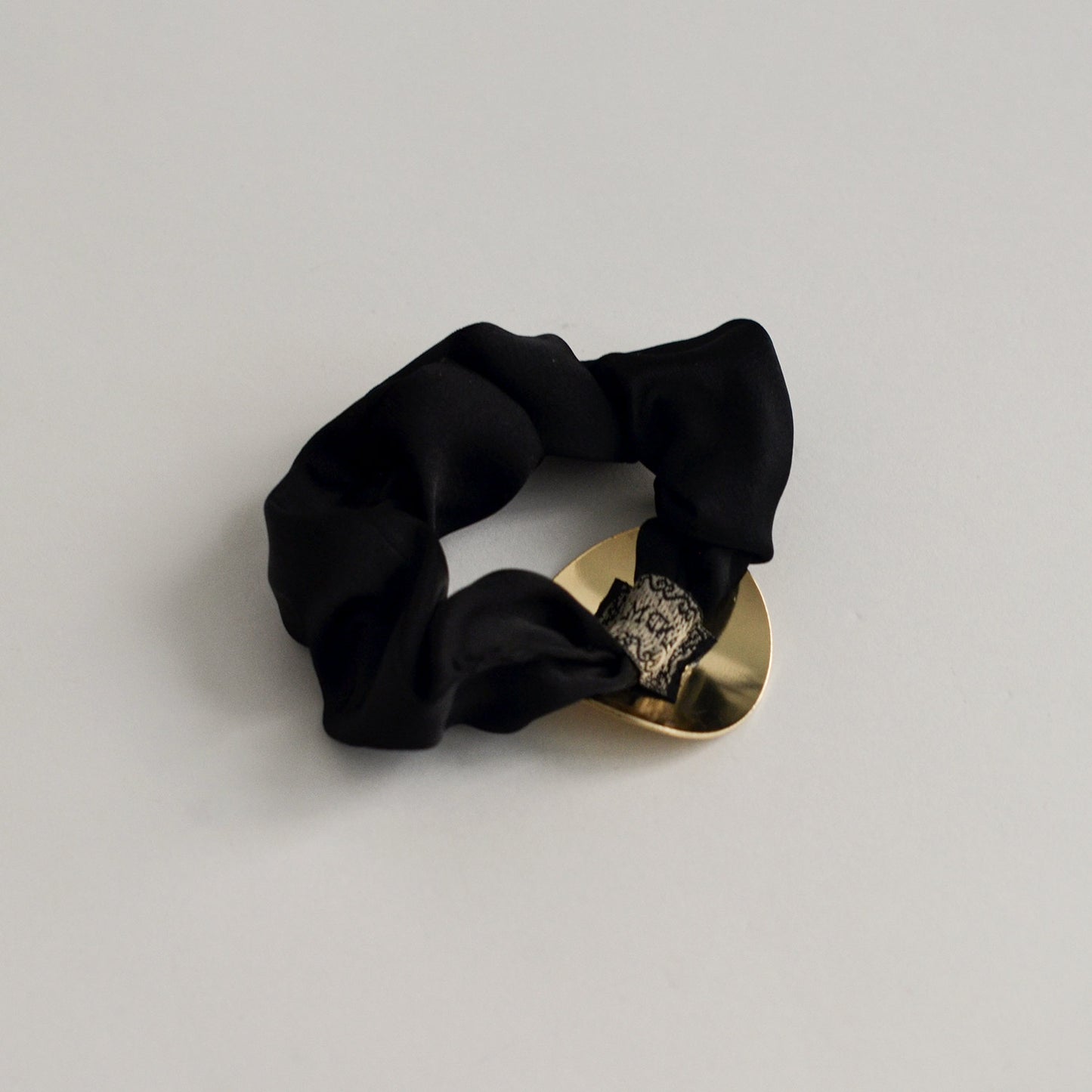 Satin Scrunchie with Round Gold Charm | Black