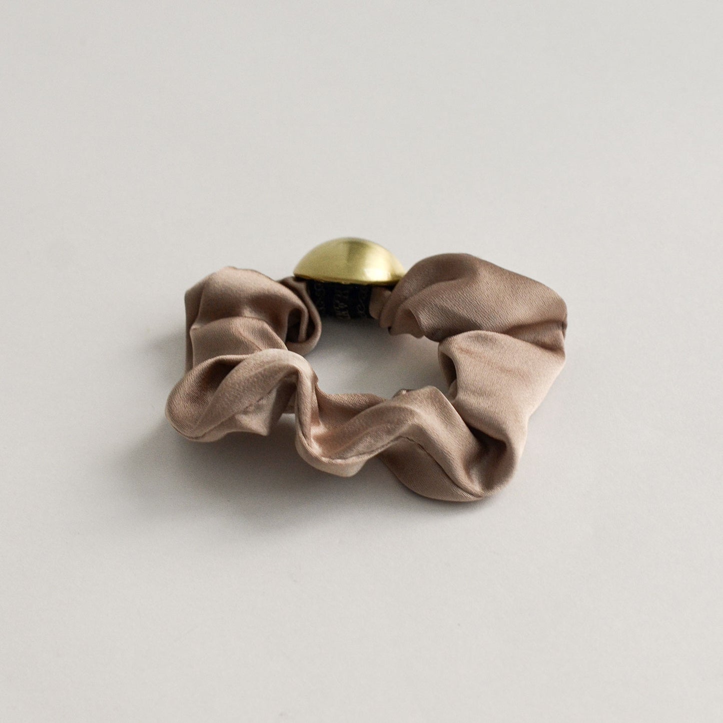 Satin Scrunchie with Hemisphere Gold Charm | Beige