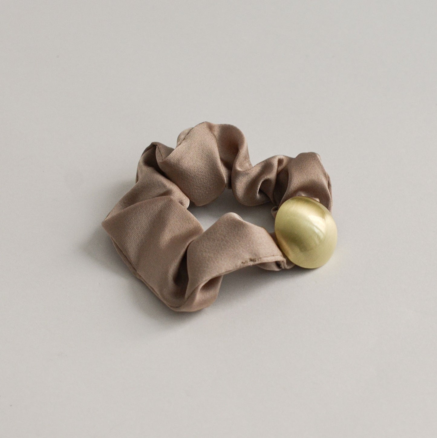 Satin Scrunchie with Hemisphere Gold Charm | Beige