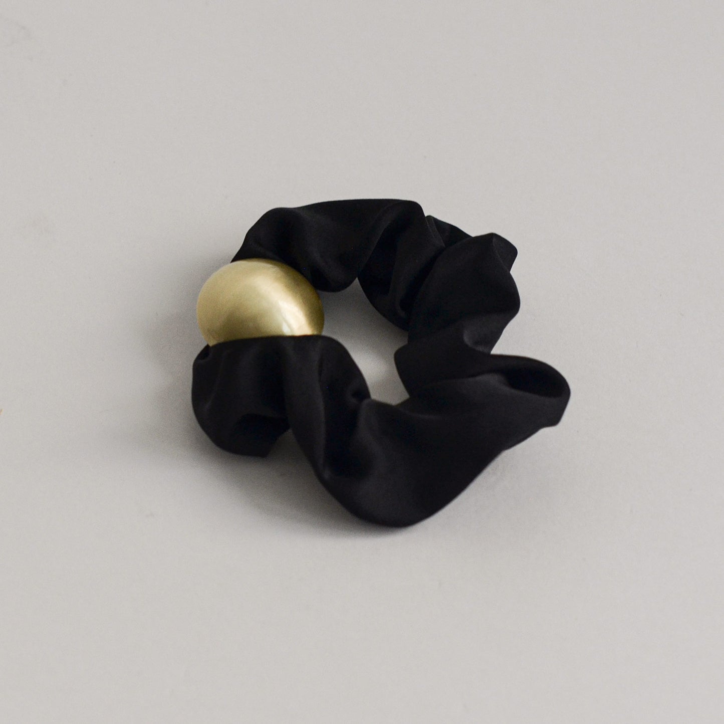 Satin Scrunchie with Hemisphere Gold Charm | Black
