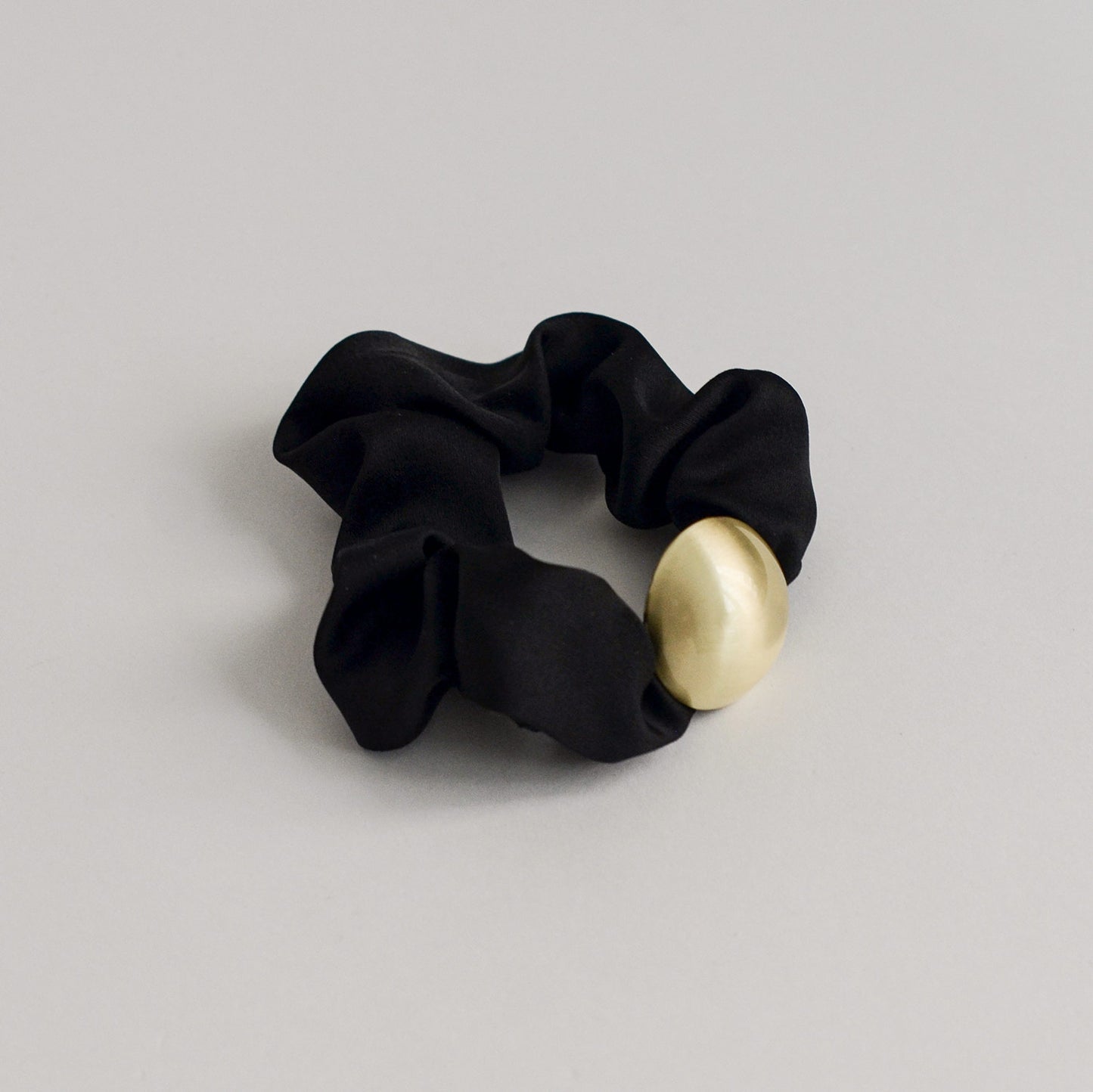 Satin Scrunchie with Hemisphere Gold Charm | Black