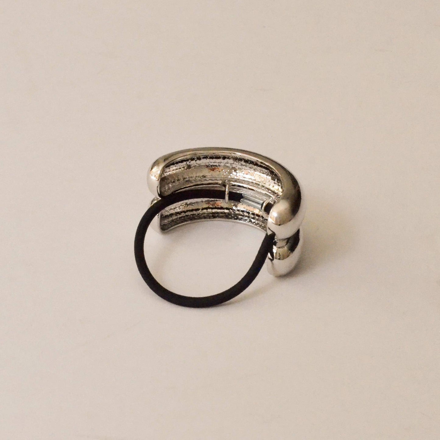 Wide Double Arch Metal Ponytail Hair Tie | Silver