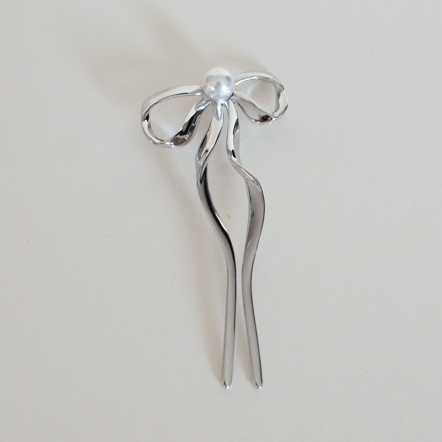 Pearl Bow Hair Stick - Silver