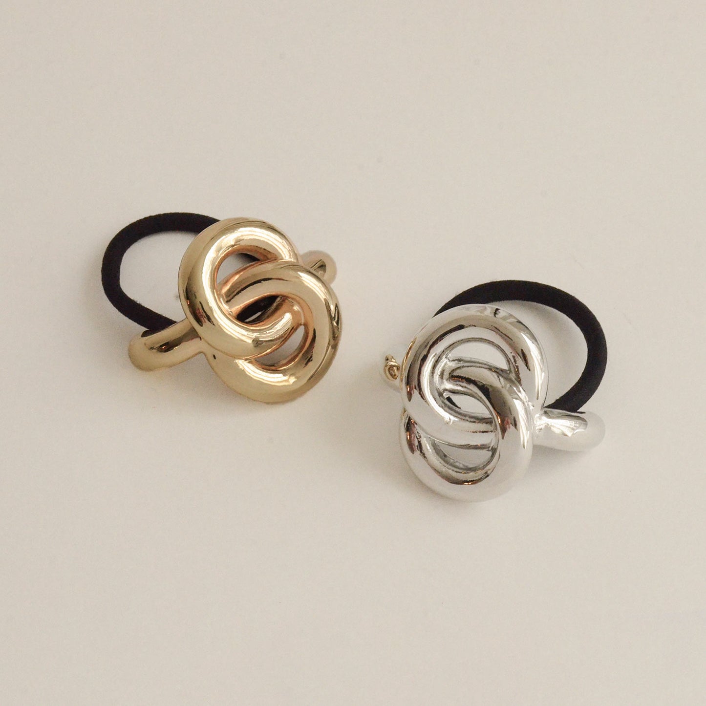gold and silver eternal loop ponytail hair ties