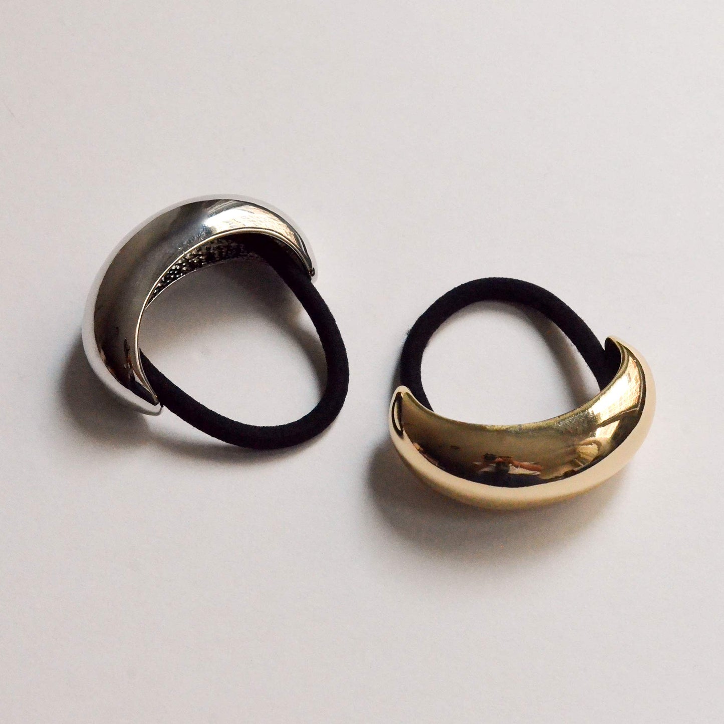silver and gold wide crescent ponytail hair ties