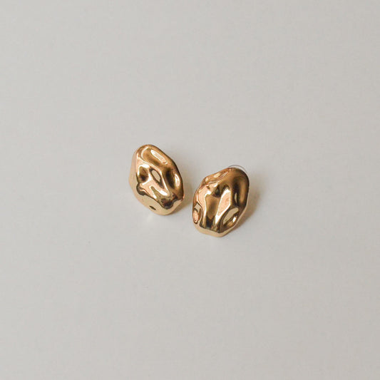 Oval Textured Metal Post Earrings | Gold