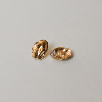 Oval Textured Metal Post Earrings | Gold