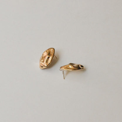 Oval Textured Metal Post Earrings | Gold