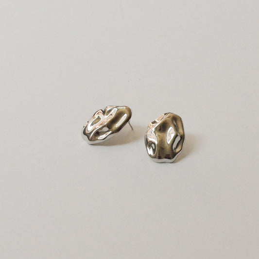 Oval Textured Metal Post Earrings | Silver