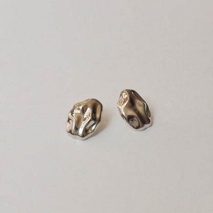 Oval Textured Metal Post Earrings | Silver