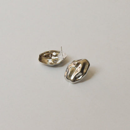 Oval Textured Metal Post Earrings | Silver