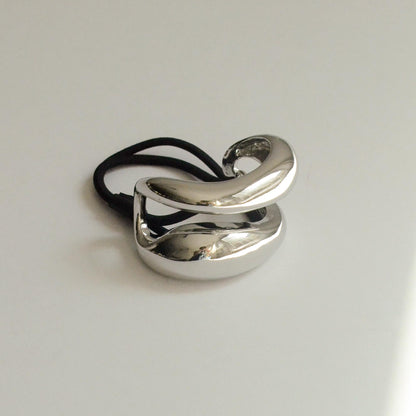 Wide Sculptured Metal Ponytail Hair Tie | Silver