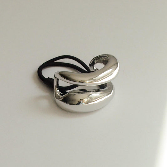 Wide Sculptured Metal Ponytail Hair Tie | Silver