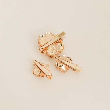Metal Flower with Plastic Pearl Hair Clips | 3pcs | Gold