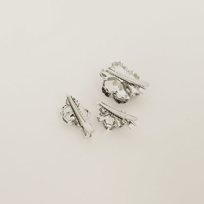 Metal Flower with Plastic Pearl Hair Clips | 3pcs | Silver