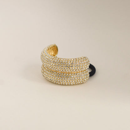 Pave Stone Metal Double Cuff Ponytail Hair Tie | Gold