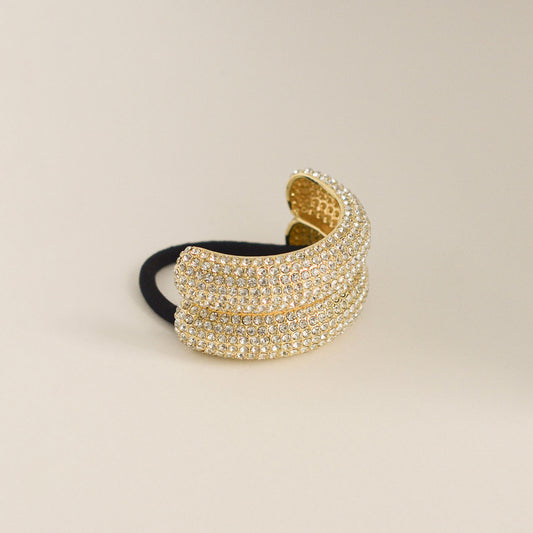 Pave Stone Metal Double Cuff Ponytail Hair Tie | Gold