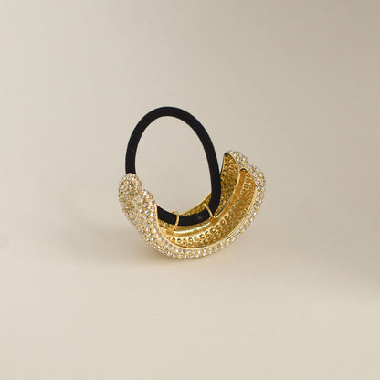 Pave Stone Metal Double Cuff Ponytail Hair Tie | Gold