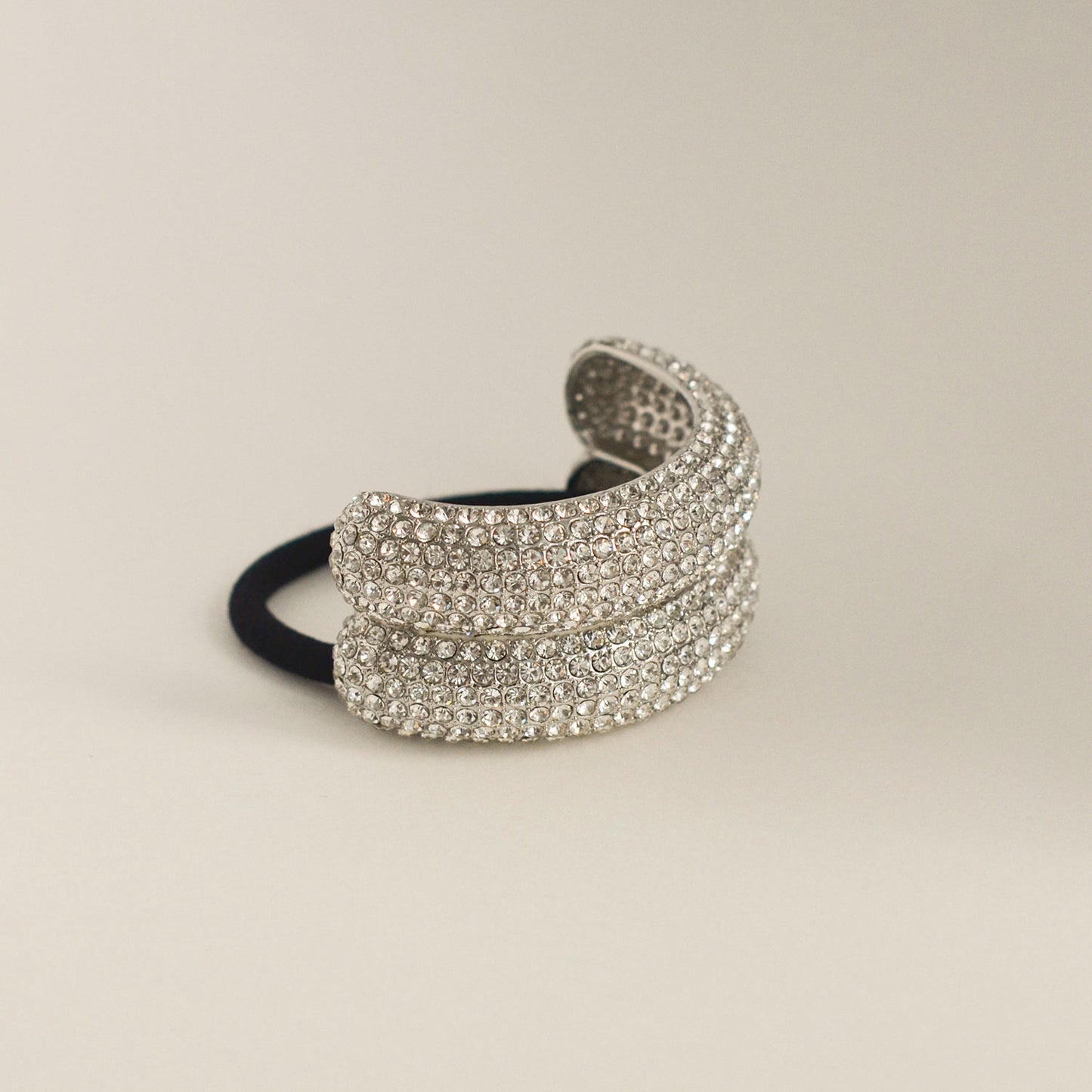 Pave Stone Metal Double Cuff Ponytail Hair Tie | Silver
