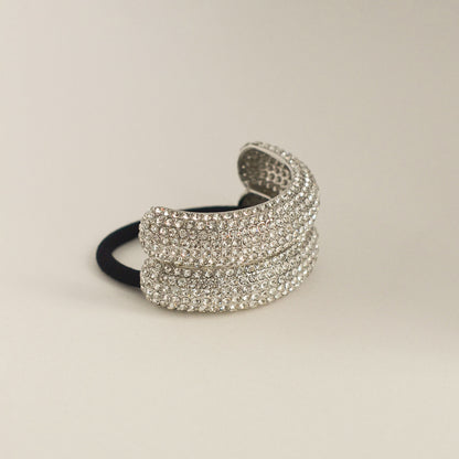 Pave Stone Metal Double Cuff Ponytail Hair Tie | Silver