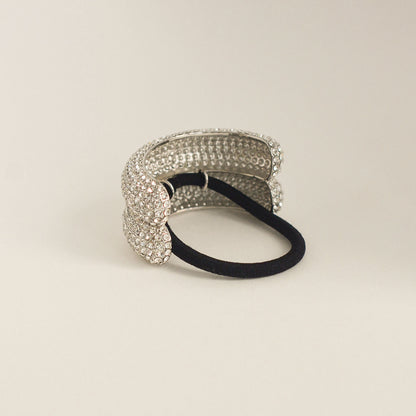 Pave Stone Metal Double Cuff Ponytail Hair Tie | Silver