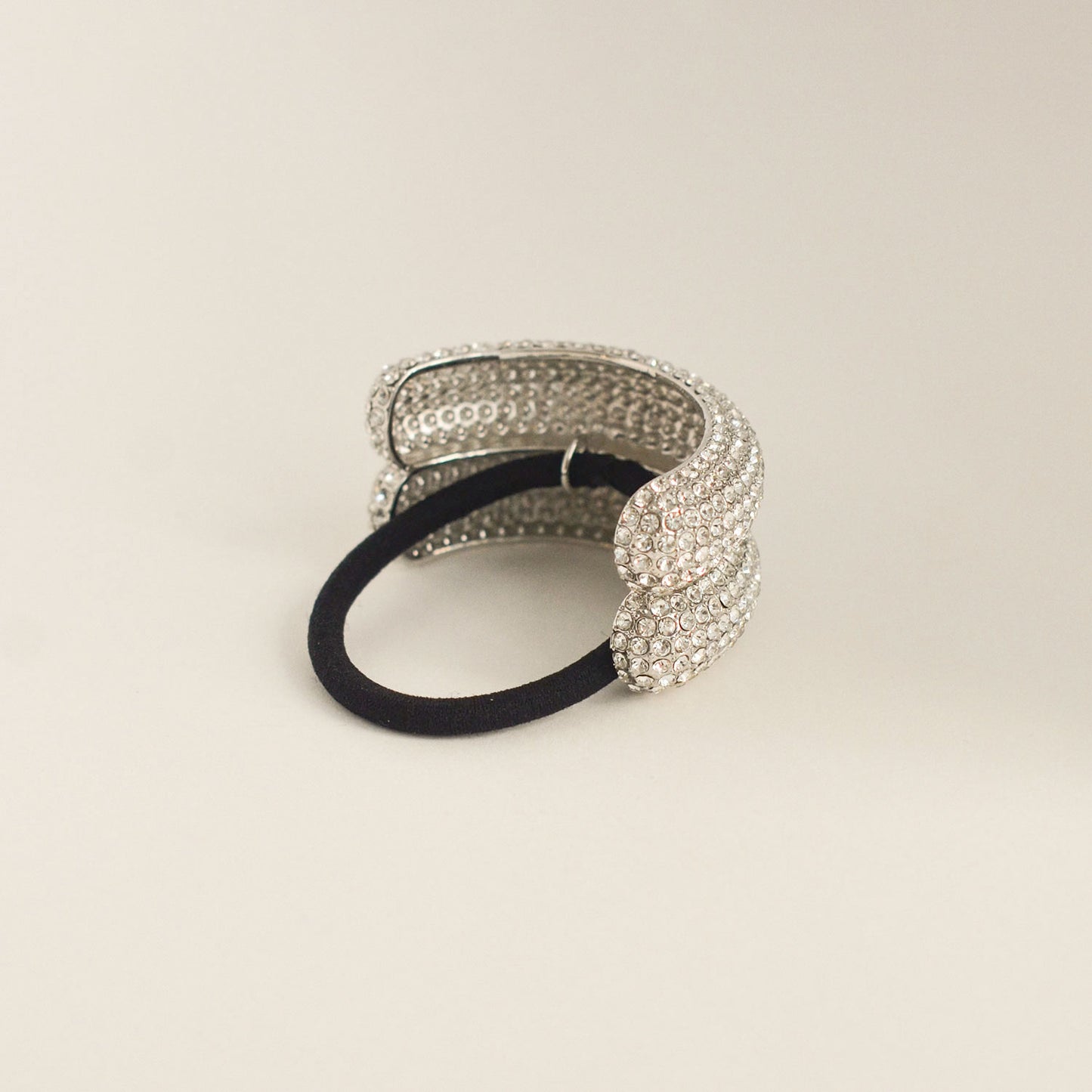 Pave Stone Metal Double Cuff Ponytail Hair Tie | Silver