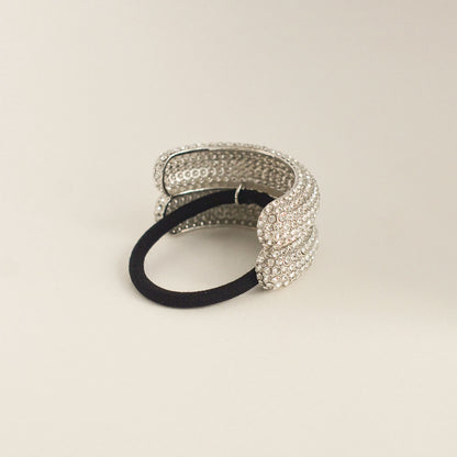 Pave Stone Metal Double Cuff Ponytail Hair Tie | Silver