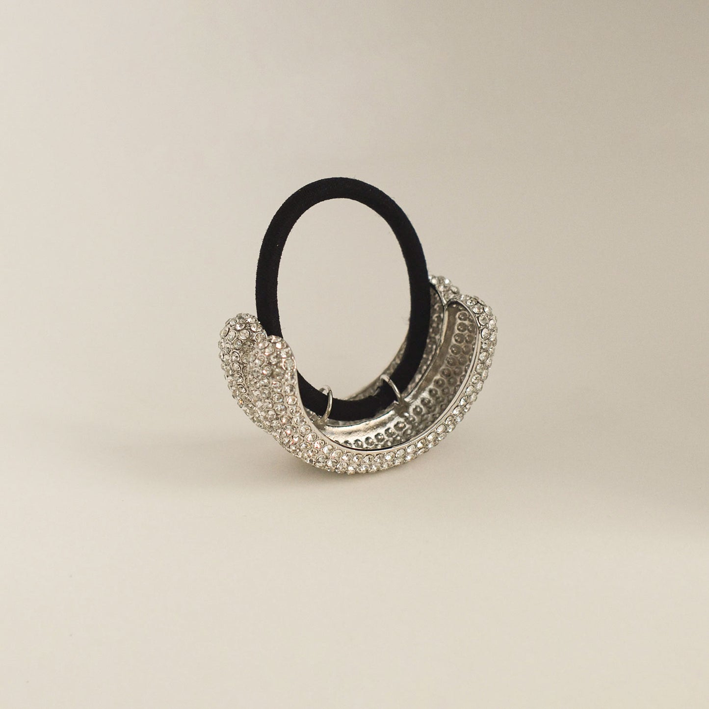 Pave Stone Metal Double Cuff Ponytail Hair Tie | Silver