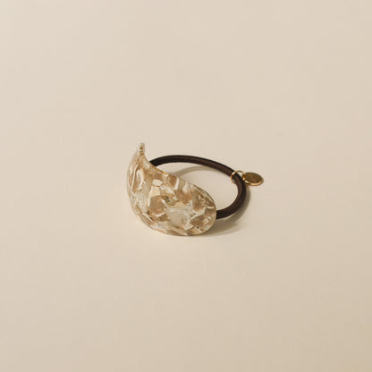 Curved Oval Resin Ponytail Hair Tie | Beige Marble